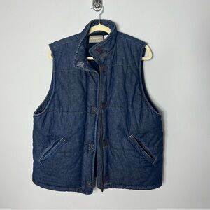 Vintage Lizwear Denim Jean Puffer Vest Jacket Dark Blue Outerwear Medium *Q